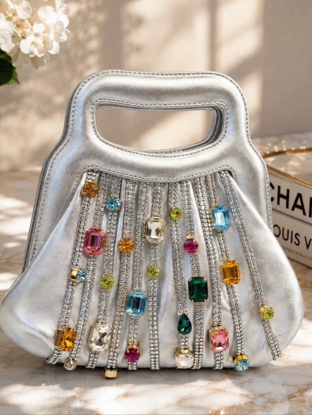 René Caovilla Silver Crystal Fringe Jeweled Evening Bag - Picture 2 of 14